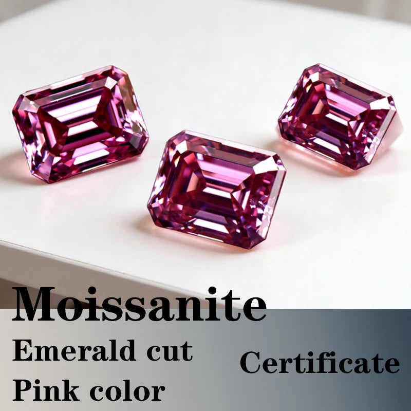 Emerald Cut Moissanite Stone VVS1 Pink Color Certificate Artificial Gemstone DIY Jewelry