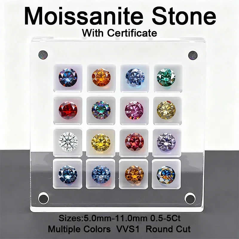 Moissanite Stone Gemstone Beads Multiple Colors VVS1 Round Shape Passed Diamond Tester for DIY Jewelry Making with Certificate