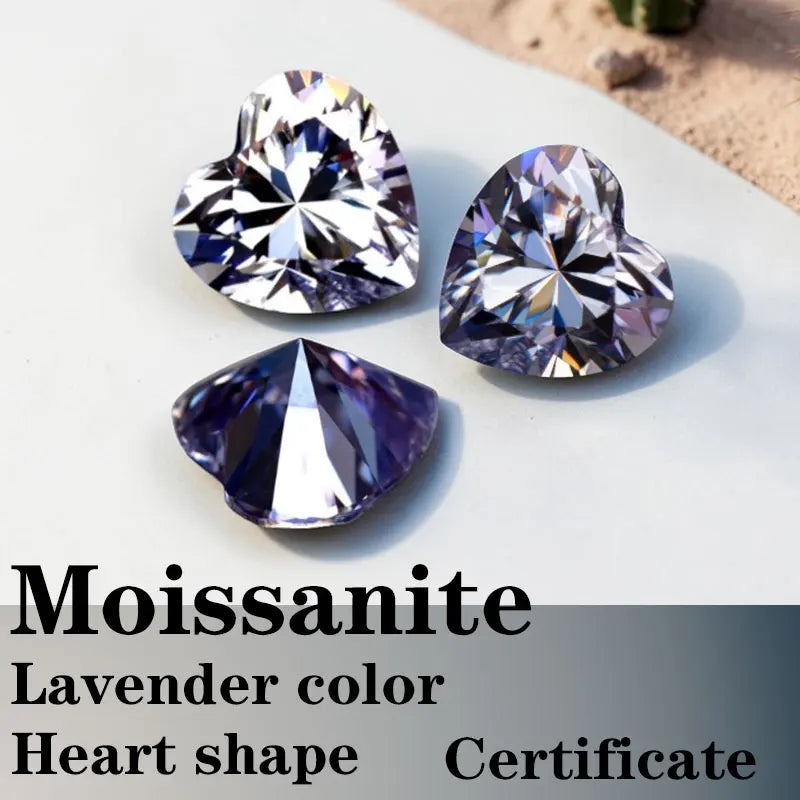 Moissanite VVS1 Artificial Stone Lavender Color Heart Cut with Certificate Factory Outlet