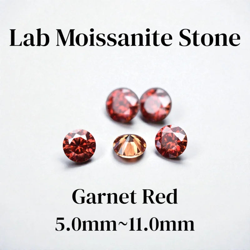 VVS1 Round Garnet Red Color Moissanite Stone 6.5mm for Jewelry Setting, GRA Certified, Lab-Created Gemstone