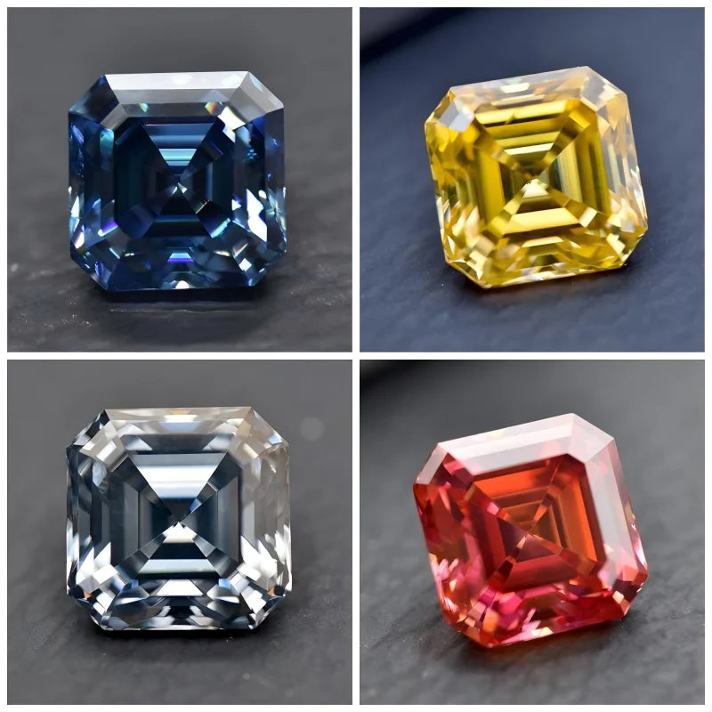Moissanite Stone Asscher Cut Multiple Colors Available with Certificate Pass Diamonds Tester Gemstones for Jewelry Diy