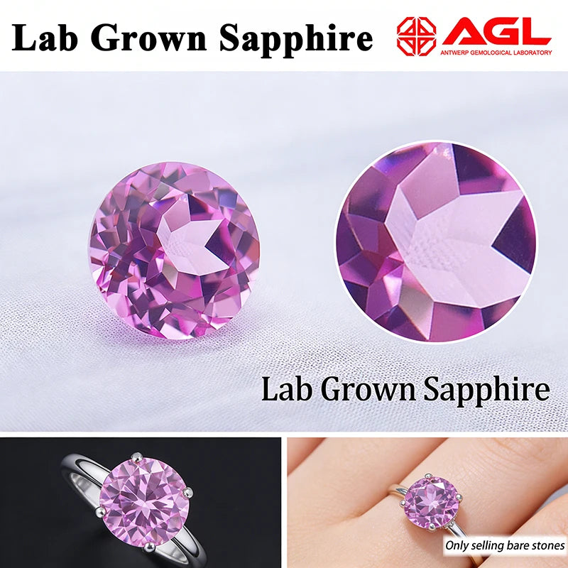 Lab Grown Sapphire High Quality Round Cut Pink Color DIY Jewelry Making Ring Main Materials Selectable AGL Certificate