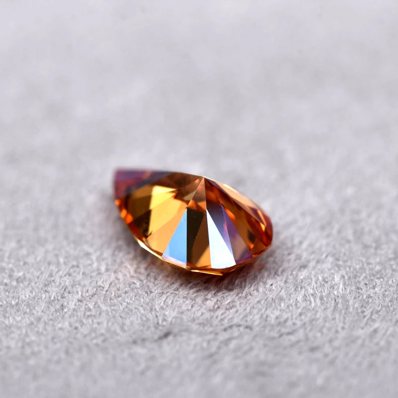 Pear Cut Orange Color Moissanite Synthetic Gemstone with Certificate of Jewelry Making