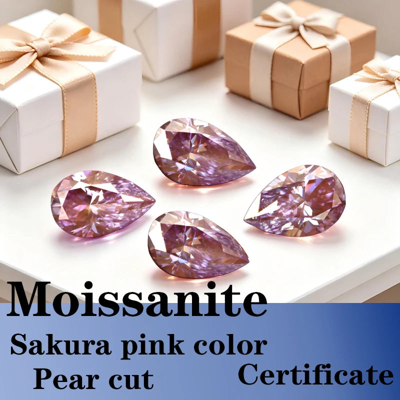 Pear Cut Sakura Pink Color Moissanite Synthetic Gemstone with Certificate Jewelry Beads