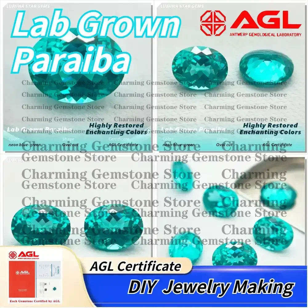 Lab Grown Paraiba Tourmaline Oval Cut Neon Blue Synthetic Gemstone Loose for Jewelry Making Customizable AGL Certified for