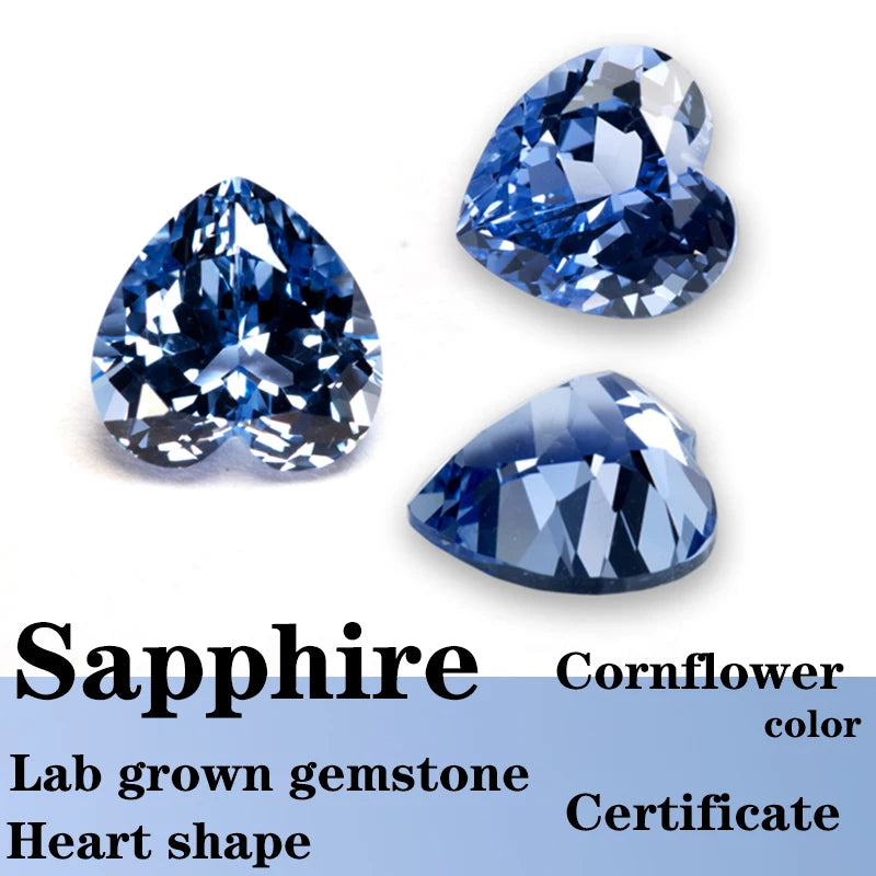 Cornflower Color Artificial Gemstone Sapphire Heart Optional Certificate Best Boutique Jewelry Materials