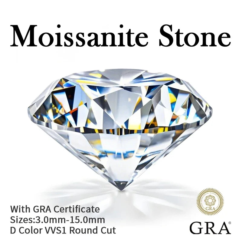 D Color VVS1 Round Cut Moissanite Loose Stone 20ct Pass Diamond Tester GRA Certified for Engagement Rings DIY Jewelry Making