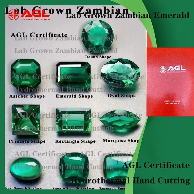 Laboratory Cultivated Zambian Emerald Gemstone for Jewelry Making Hydrothermal Grown Hand Cut Oval Round Square Emeralds with