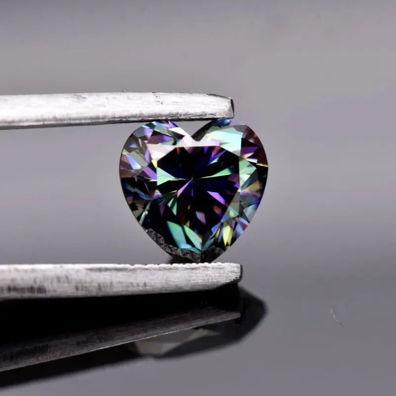 Moissanite VVS1 Artificial Stone Rainbow Green Color Heart Cut with Certificate Factory Outlet
