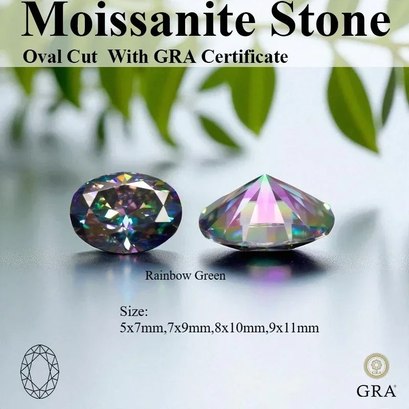 NEW Rainbow Green Moissanite Stone Oval Cut VVS Lab Created Gemstone Pass Diamond Tester With GRA Certificate For Jewely Making