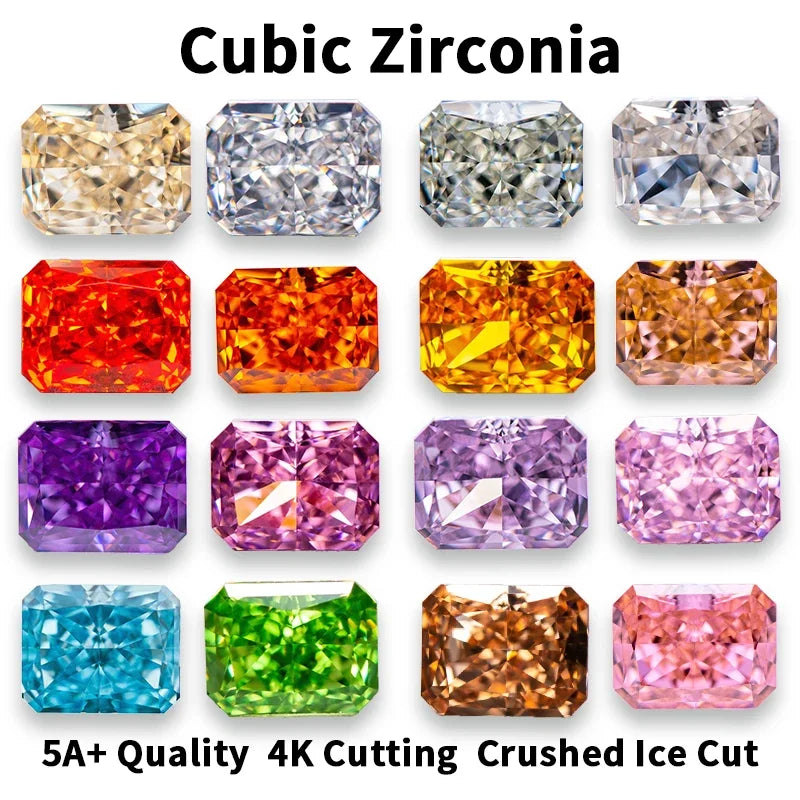 Cubic Zirconia Radiant Crushed Ice Cut Rectangle Shape Multiple Colors 4K Cutting 5A+ Quality CZ Zircon Gemstones No Certificate