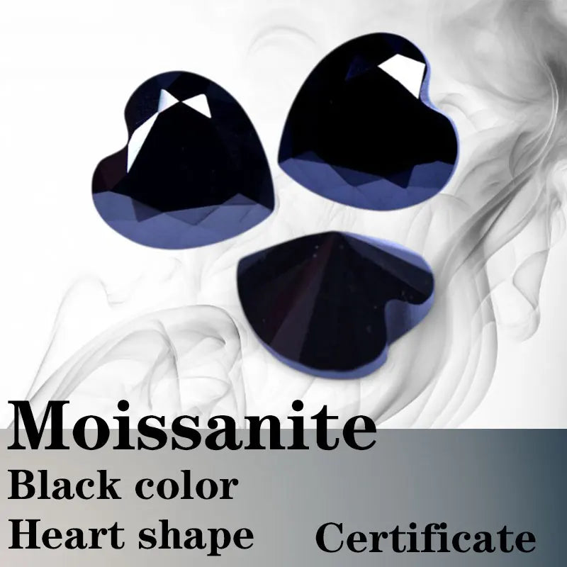 Moissanite VVS1 Artificial Stone Black Color Heart Cut with Certificate High Quality