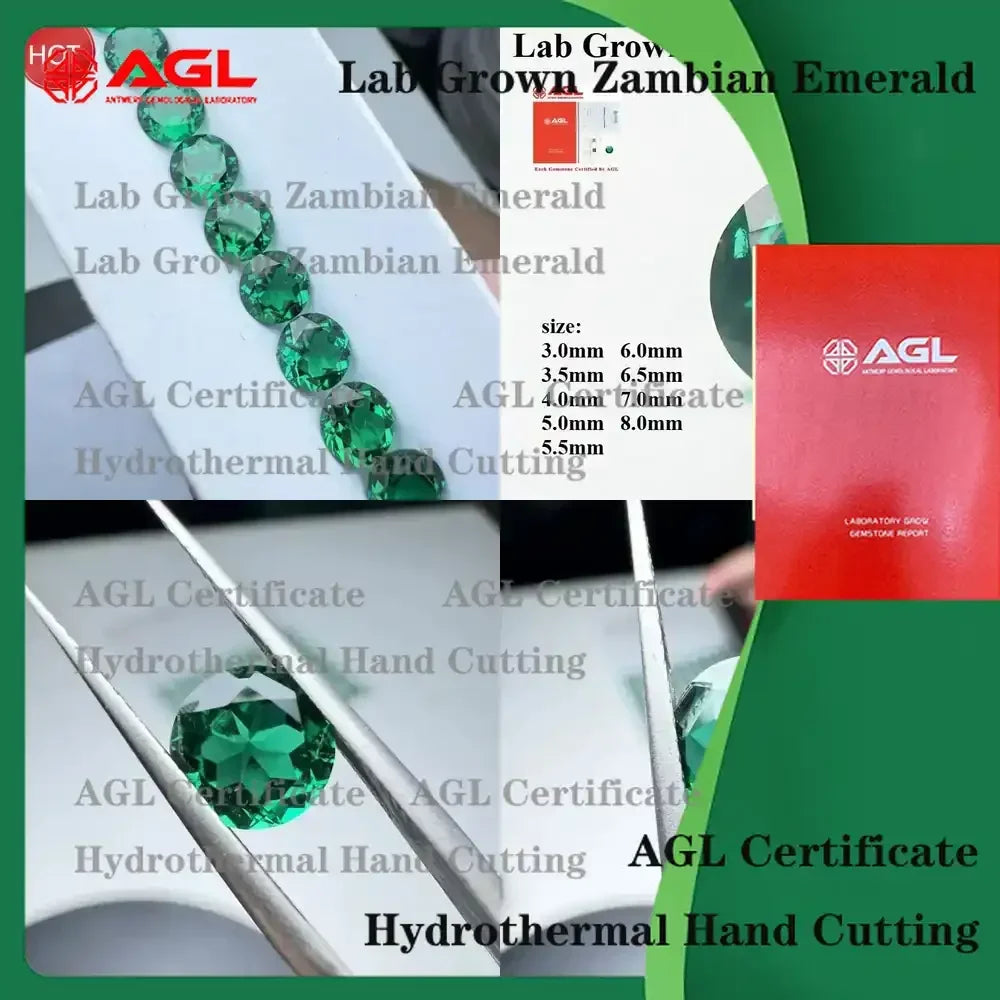 Lab Grown Zambian Emeralds Round Hydrothermal for B-Lab Grown Zambian Emeralds for AGL Certificate for Jewelry Making Natural