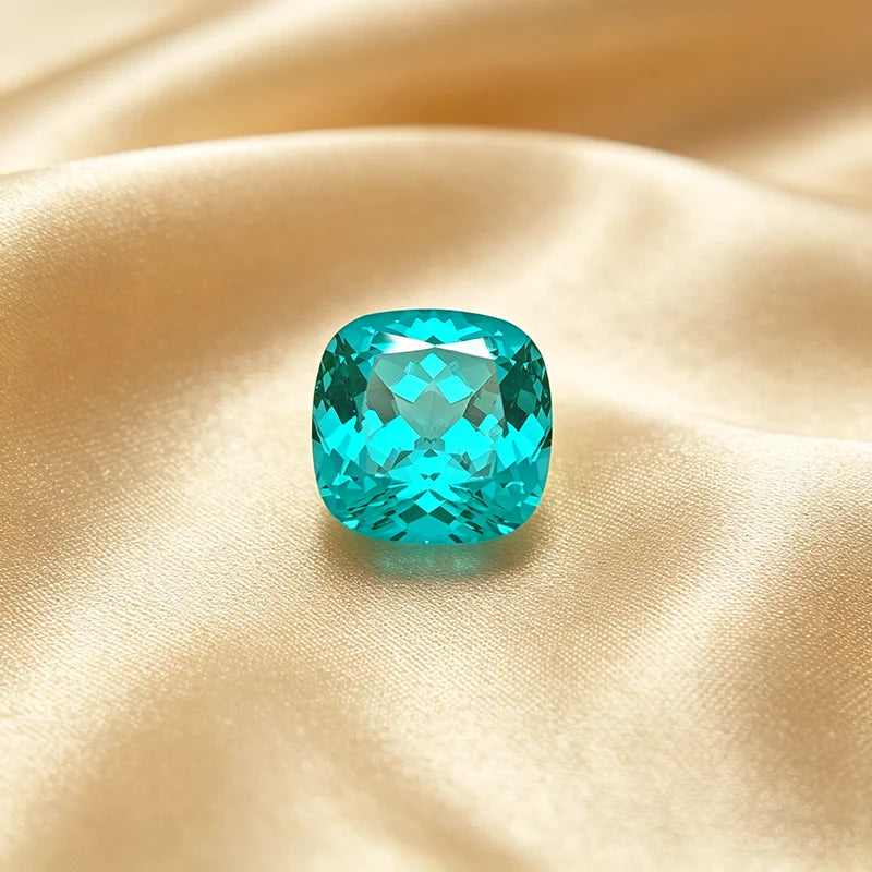 Lab Grown Paraiba Gemstone Cushion Shape Loose Gemstones For Jewelry Setting Multi Shapes Available Round Pear Heart Emerald