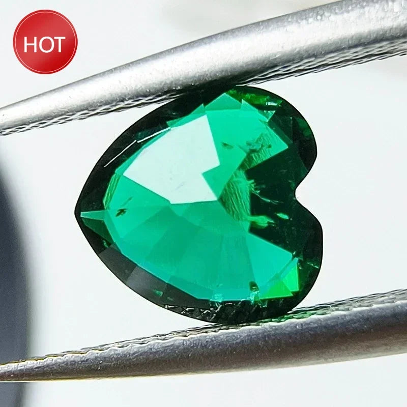 Lab Grown Zambia Emeralds Heart Shape Hydrothermal Hand Cut with Cracks Inclusions Inside Selectable AGL Certificate