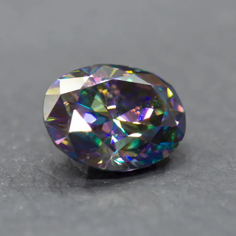 Moissanite Stone Oval Cut Rainbow Green Color VVS1 High-quality DIY Charms Jewelry Making Main Materials with Certificate