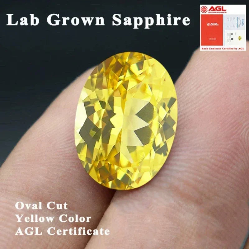 Top Quality Lab Grown Sapphire Oval Cut Yellow Color Charm Gemstone for Advanced Jewelry Making Inlay Selectable AGL Certifica