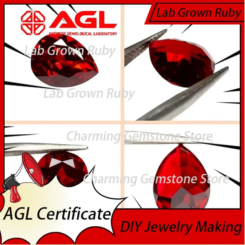 Lab Grown Ruby Pear Cut Red VVS1 for DIY Jewelry Making Rings Earrings Charms Lab Grown Sapphire Blue Gemstone for Jewelry