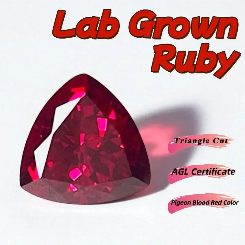 A-Hot Sales Lab Grown Ruby Triangle Cut Pigeon Blood Red Color DIY Charms Jewelry Making Main Materials Selectable AGL Certifica