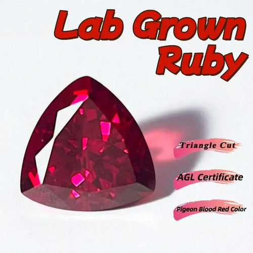 A-Hot Sales Lab Grown Ruby Triangle Cut Pigeon Blood Red Color DIY Charms Jewelry Making Main Materials Selectable AGL Certifica
