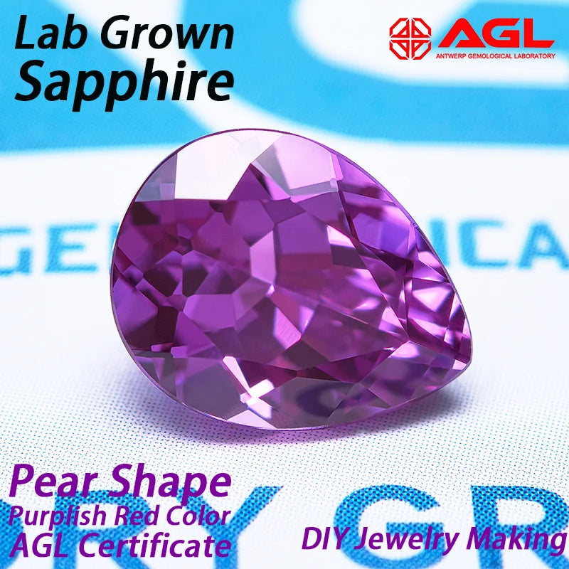 Lab Grown Sapphire Pear Shape Purplish Red Gemstone for DIY Jewelry Making Ring Necklace Earrings Selectable AGL Certificate