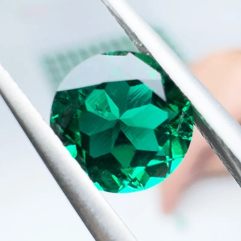 Lab Grown Zambian Emeralds Round Shape Hydrothermal Hand Cutting with Cracks Inclusions Inside Selectable AGL Certificate