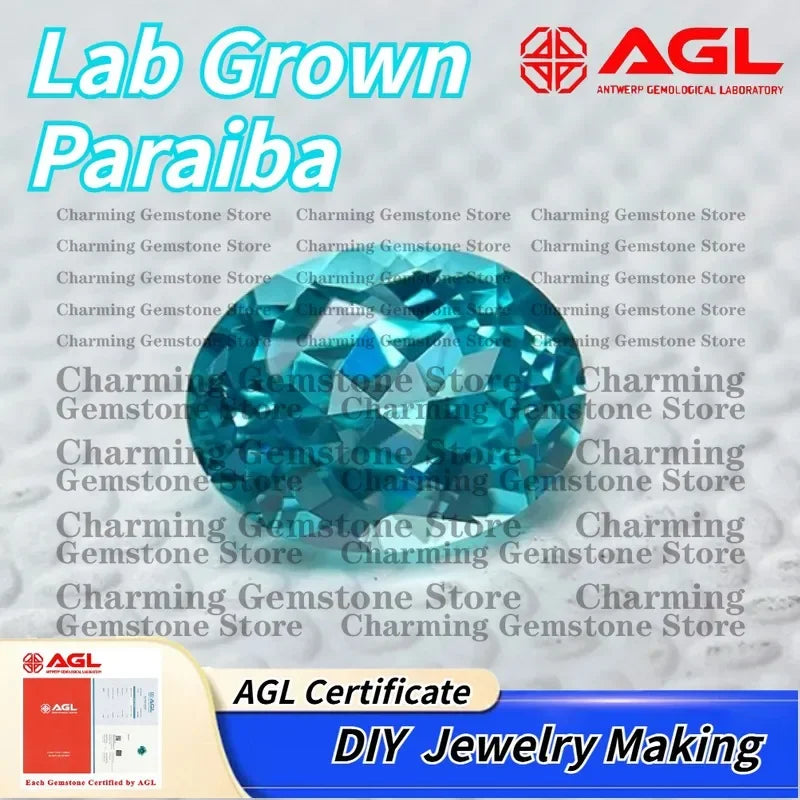 Lab Grown Paraiba Oval Gemstone for DIY Jewelry Making Inlay Ring Necklace AGL Certificate Lab Created Paraiba Tourmaline