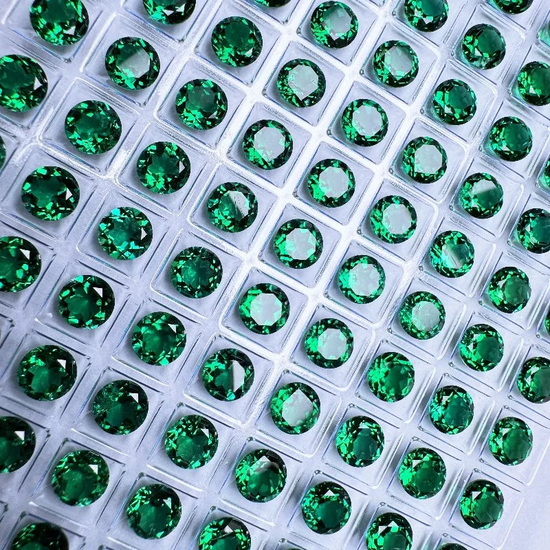 Lab Grown Zambian Emeralds Round Shape Hydrothermal Hand Cutting with Cracks Inclusions Inside Selectable AGL Certificate