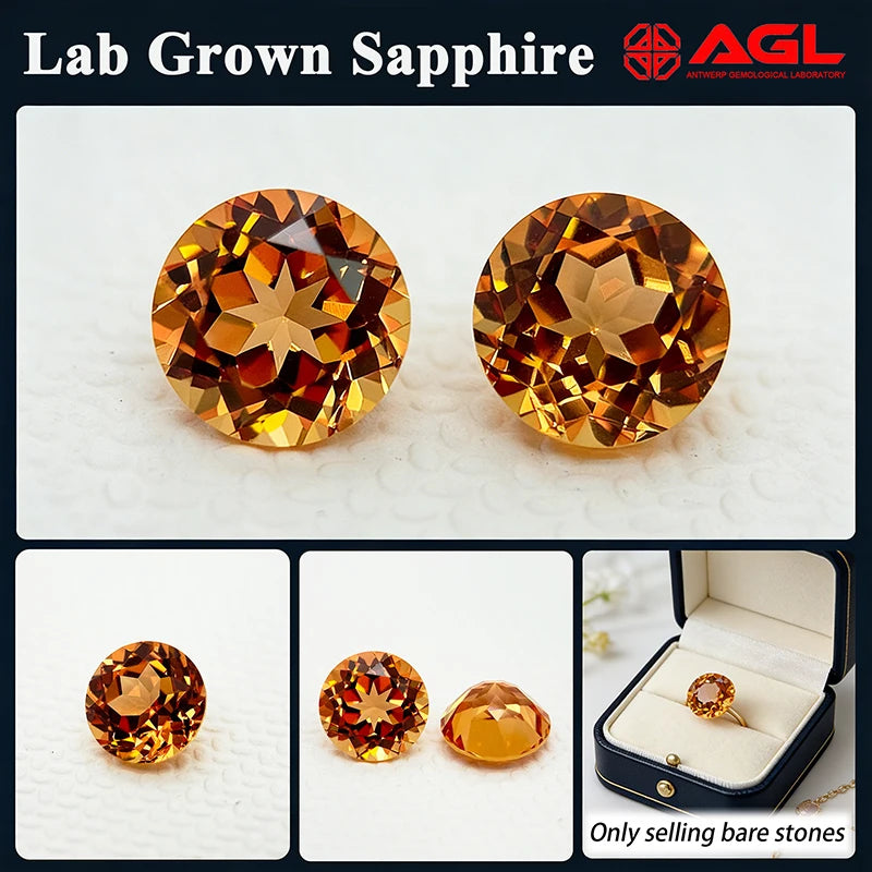 Lab Grown Sapphire Round Cut Orange Color DIY Jewelry Making Ring Necklace Main Materials Selectable AGL Certificate