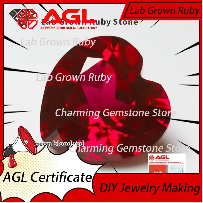 Lab Grown Ruby Loose Gemstones Pigeon Blood Red Heart Cut for DIY Jewelry Making Lab Grown Sapphire Compatible AGL Certified