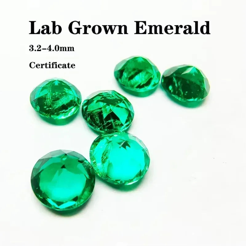 Round Shape Artificial Gemstone Laboratory Emerald 3.2-4.0mm DIY Ring Necklace Earrings Main Materials Available Certificate