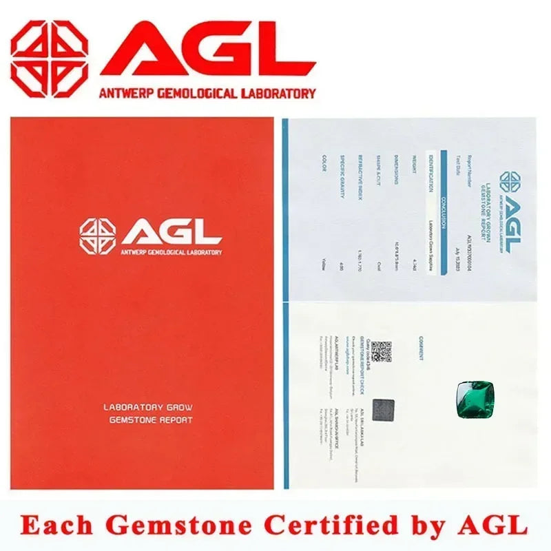 Lab Grown Zambia Emeralds Square Cushion Smooth Surface with Cracks Inclusions Inside Selectable AGL Certificate