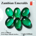 Lab Grown Zambian Emeralds Oval Shape Smooth Surface with Cracks Inclusions Inside Selectable AGL Certificate