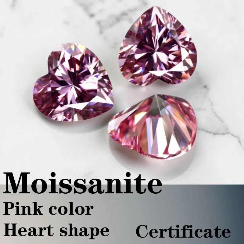 Moissanite VVS1 Artificial Stone Pink Color Heart Cut with Certificate Wholesale