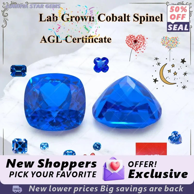TOPTLab Grown Cobalt Spinel Cushion Cut Synthetic Gemstone