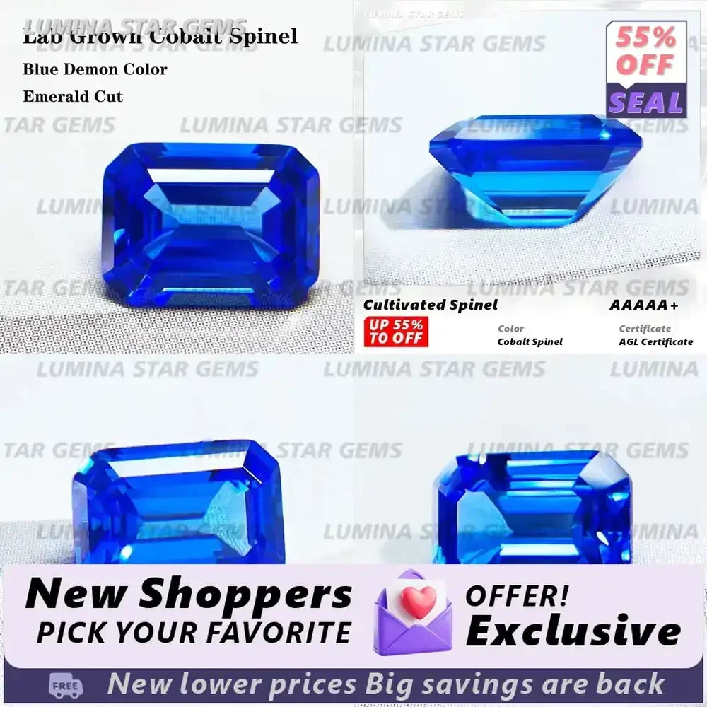 TOPLab Grown Cobalt Spinel Blue Gemstone Emerald Cut VVS1 for Lab Grown Sapphire Jewelry Making Materials DIY Wholesale