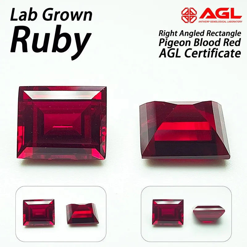 Lab Grown Ruby Right Angled Rectangle VVS1 Pigeon Blood Red Gemstone for DIY Jewelry Making Materials AGL Certificate