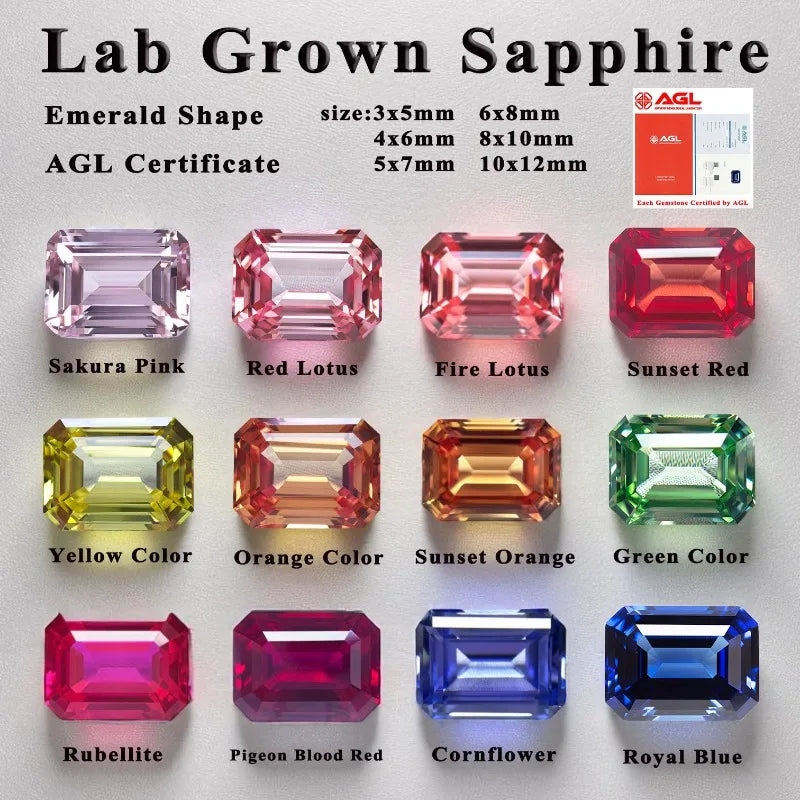 Lab Grown Sapphire Emerald Cut Sunset Orange Color Loose Gemstone for Jewelry Making DIY Rings Earrings Charms AGL Certificate