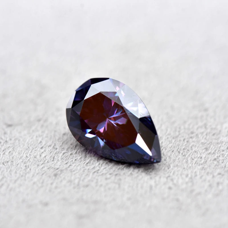 Pear Cut Emperor Purple Color Moissanite Synthetic Gemstone with Certificate Extremely Shiny Quality