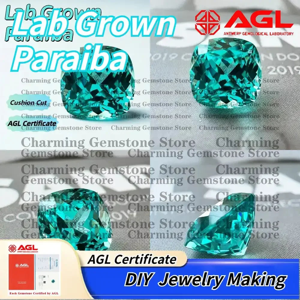 Lab Grown Paraiba Gemstone for DIY Jewelry Making Cushion Cut Inlay Ring Necklace AGL Certificate Lab Created Paraiba