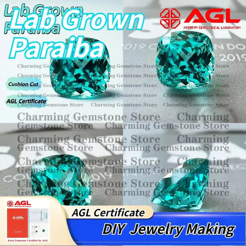 Lab Grown Paraiba Gemstone for DIY Jewelry Making Cushion Rectangle Cut Inlay Ring Necklace Lab Created Paraiba Tourmaline