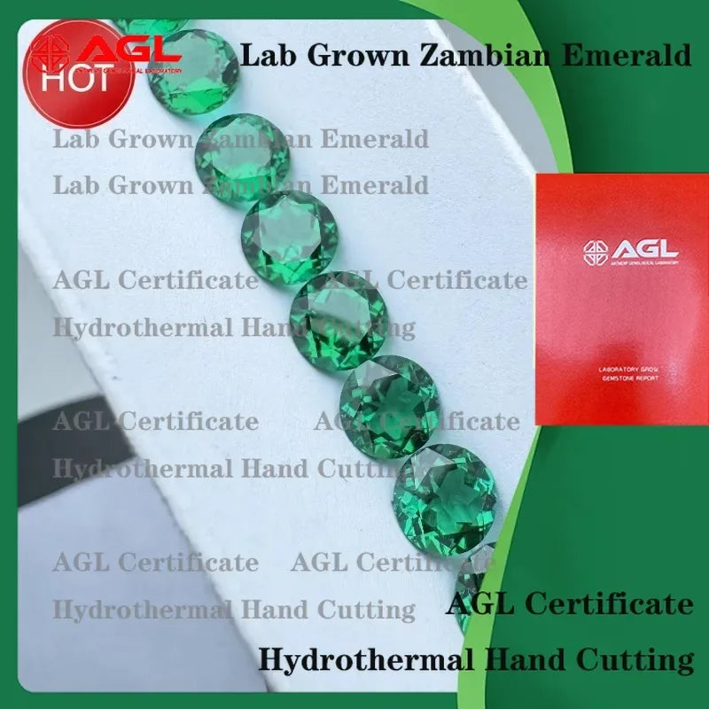 Lab Grown Zambian Emeralds Round Hydrothermal for B-Lab Grown Zambian Emeralds for AGL Certificate for Jewelry Making Natural