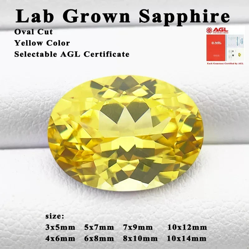 Top Quality Lab Grown Sapphire Oval Cut Yellow Color Charm Gemstone for Advanced Jewelry Making Inlay Selectable AGL Certifica