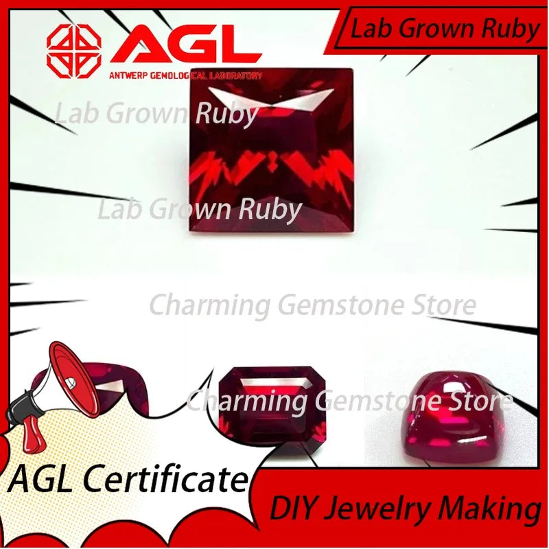 Lab Grown Ruby Asscher Cut VVS1 Pigeon Blood Red Gemstone for DIY Jewelry Making Materials Certificate Multiple Shapes