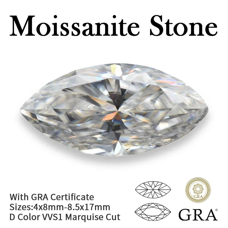 Moissanite Loose Stone D Color VVS1 Marquise Shape Pass Diamodn Tester Gemstone Beads for Jewelry Making with GRA Certificate