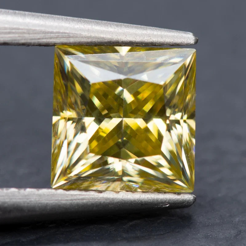 Moissanite Princess Cut Lemon Yellow Color Pass Diamond Tester Advanced Jewelry Rings Earrings Making with Certificate