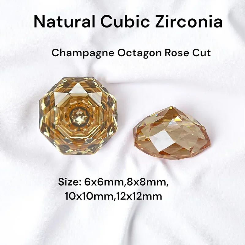 New Cubic Zirconia Octagon Rose Cut Champagen Gemstone Loose Stone For Pendant Earring Jewelry Making