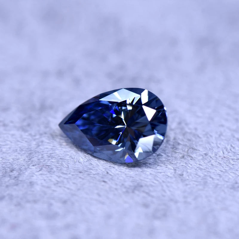 Pear Cut Royal Blue Color Moissanite Synthetic Gemstone with Certificate Jewelry Beads