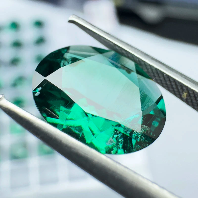 Lab Grown Zambian Emerald Oval Cut Hydrothermal for Jewelry Making Natural Green Color with Inclusions Selectable Certificate