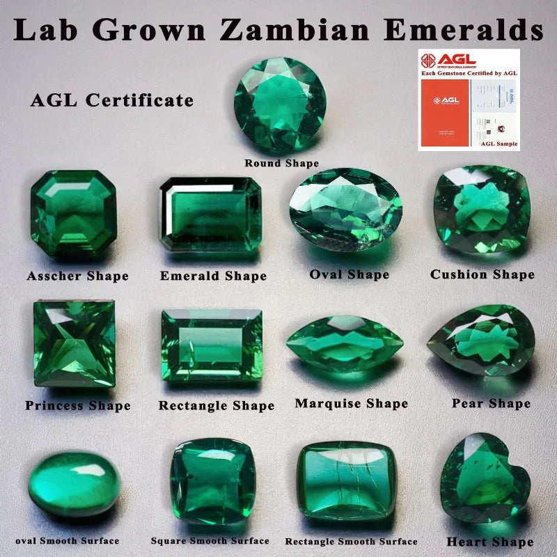 Lab Grown Zambian Emeralds Emerald Cut Hydrothermal Hand Cutting with Cracks Inclusions Inside Selectable AGL Certificate